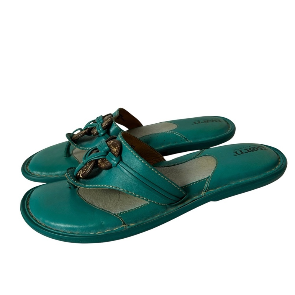 Born handcrafted footwear thong sandals leather turquoise size US 8 EU 39 - Picture 3 of 8